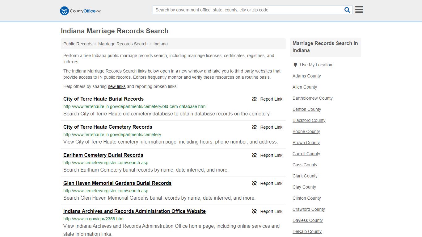 Indiana Marriage Records Search - County Office